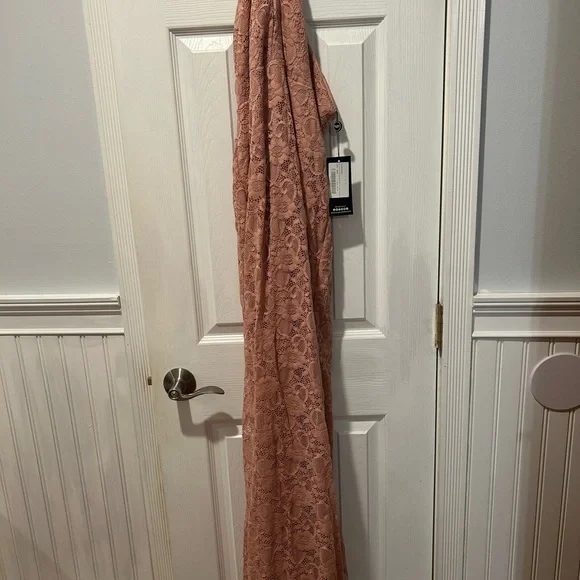 Blush Pink Club London Halter Lace Maxi Maternity Dress with Keyhole Cutout - Picture 2 of 4